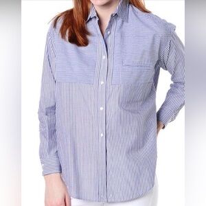 Vince Women Blue and White Striped Button Down Shirt